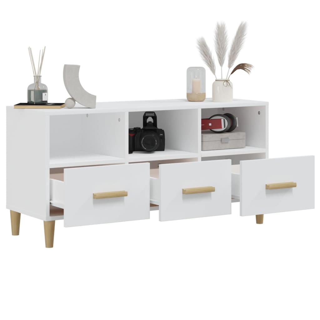Fehér szerelt fa tv-szekrény 102 x 36 x 50 cm Fehér szerelt fa tv-szekrény 102 x 36 x 50 cm