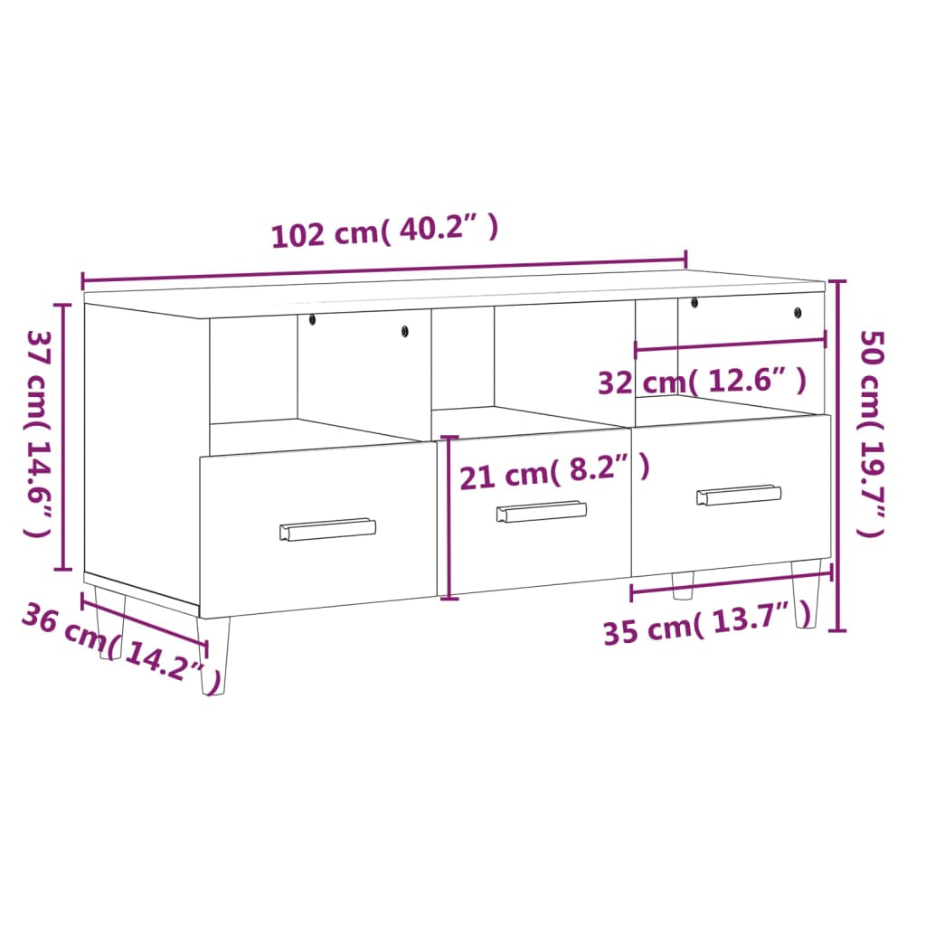 Fehér szerelt fa tv-szekrény 102 x 36 x 50 cm Fehér szerelt fa tv-szekrény 102 x 36 x 50 cm