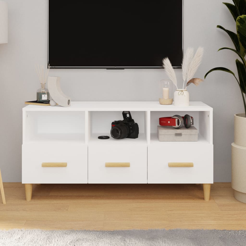 Fehér szerelt fa tv-szekrény 102 x 36 x 50 cm Fehér szerelt fa tv-szekrény 102 x 36 x 50 cm