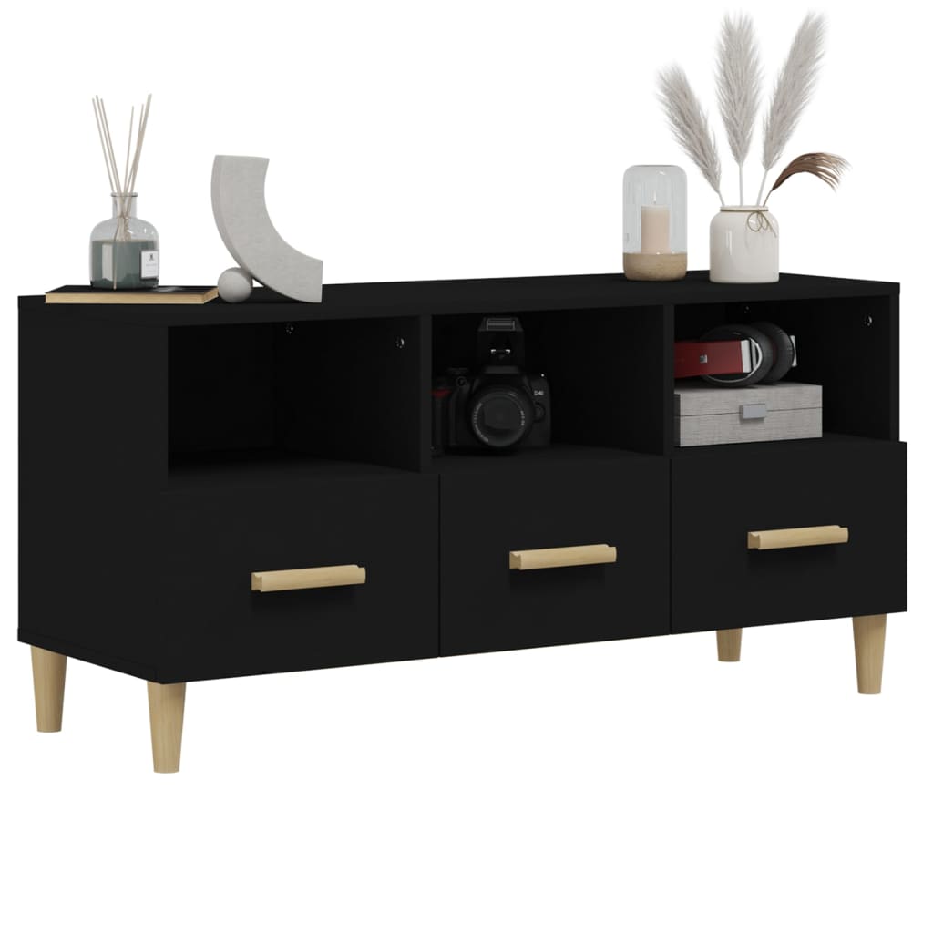 Fekete szerelt fa tv-szekrény 102 x 36 x 50 cm Fekete szerelt fa tv-szekrény 102 x 36 x 50 cm