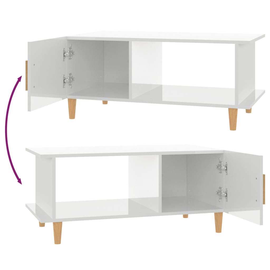 Magasfényű fehér szerelt fa dohányzóasztal 90 x 50 x 40 cm