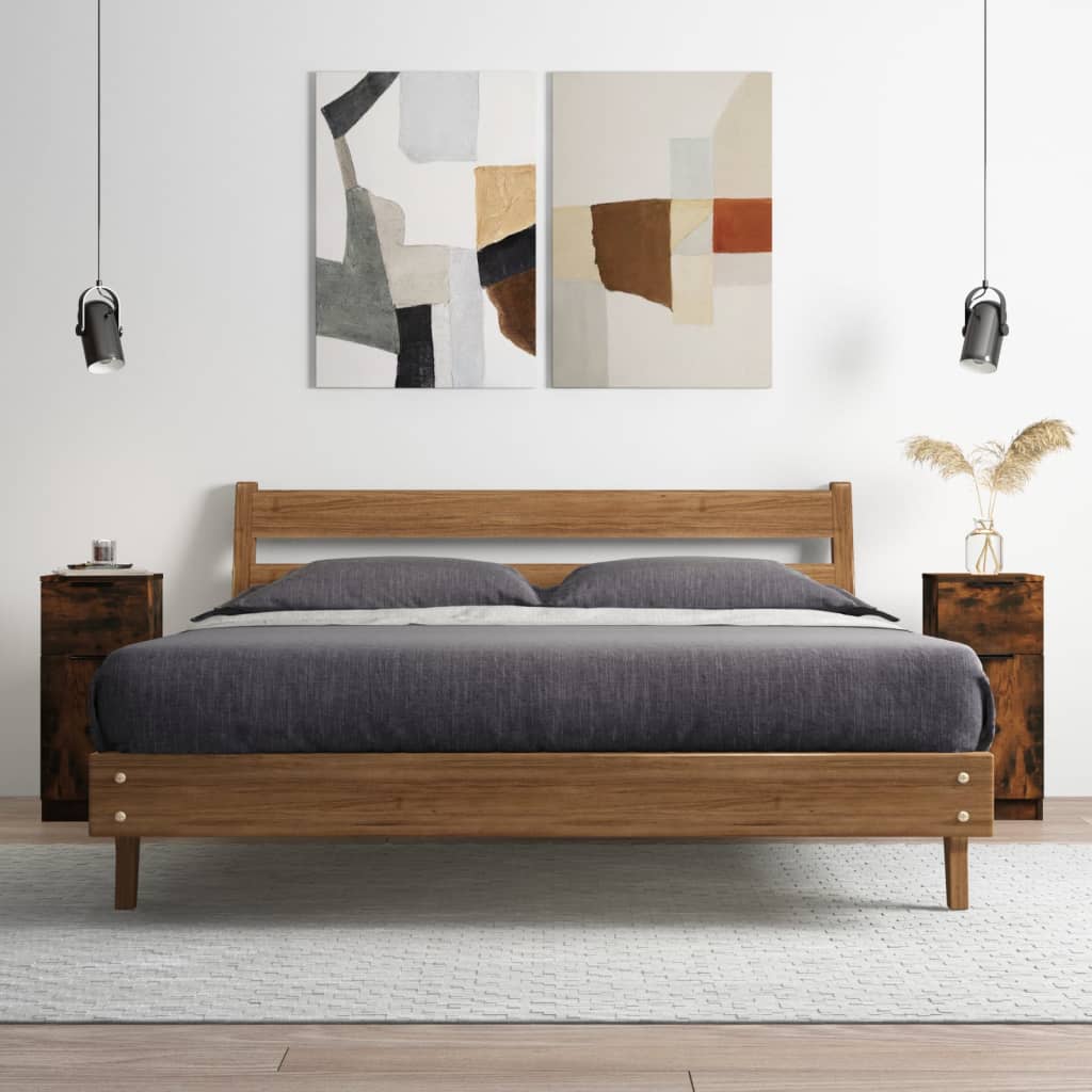 2 db füstös tölgy színű szerelt fa tálalószekrény 30x30x70 cm
