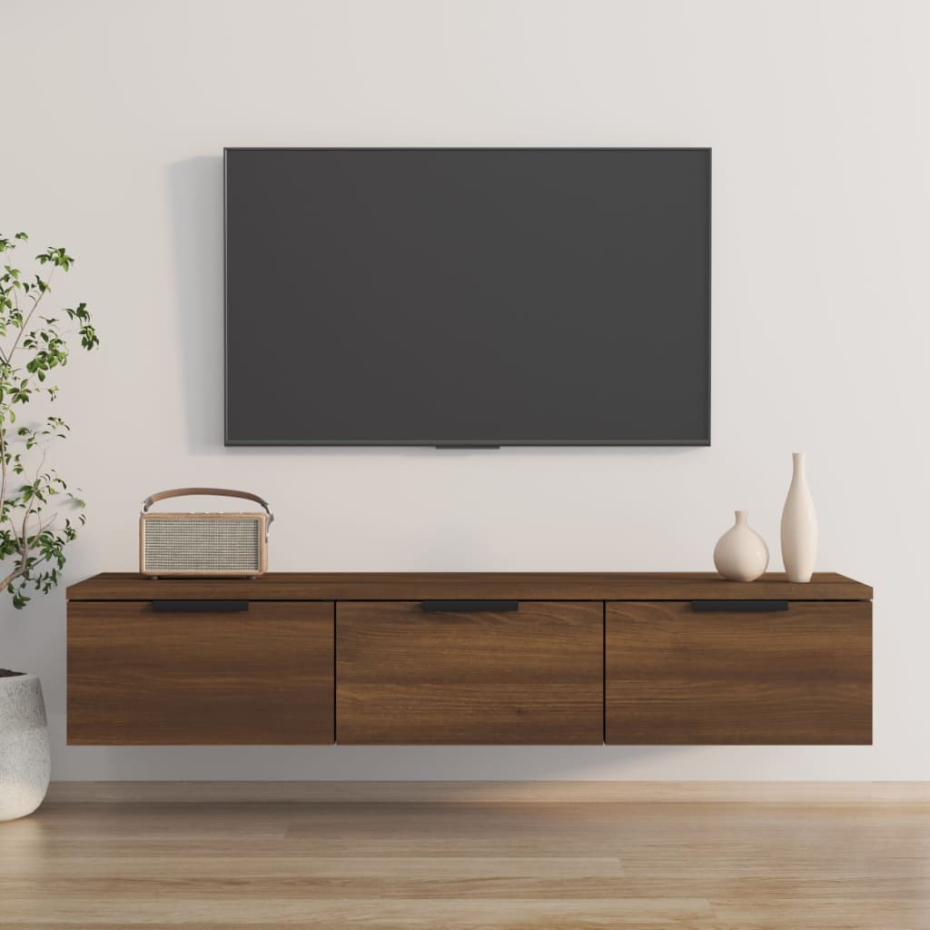 Barna tölgyszínű szerelt fa faliszekrény 102 x 30 x 20 cm