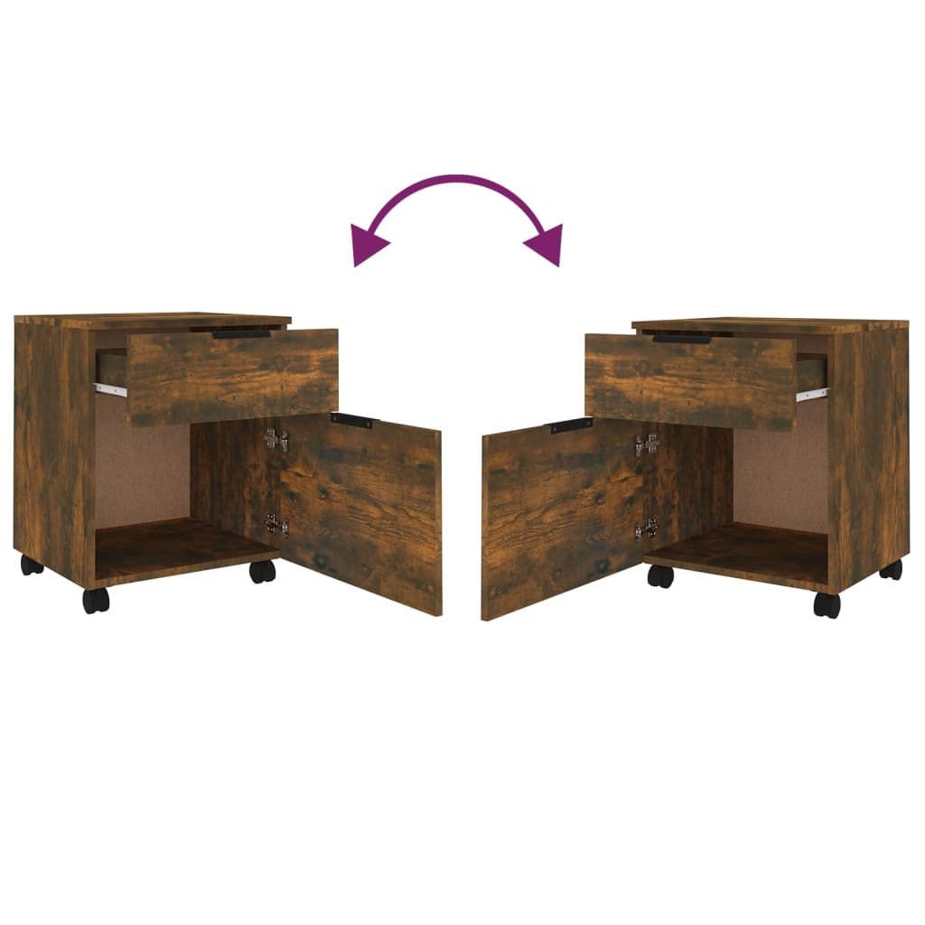 Füstös tölgyszínű szerelt fa iratszekrény kerekekkel 45x38x45cm