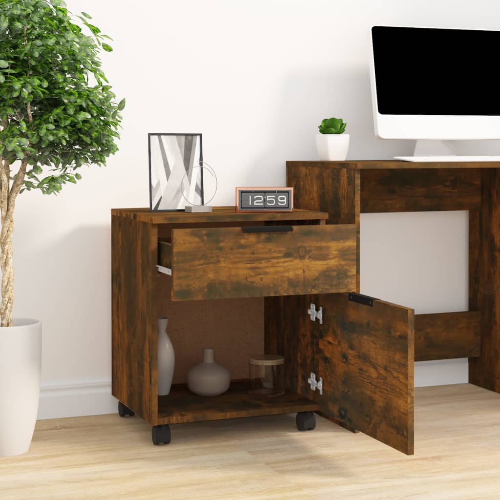 Füstös tölgyszínű szerelt fa iratszekrény kerekekkel 45x38x45cm