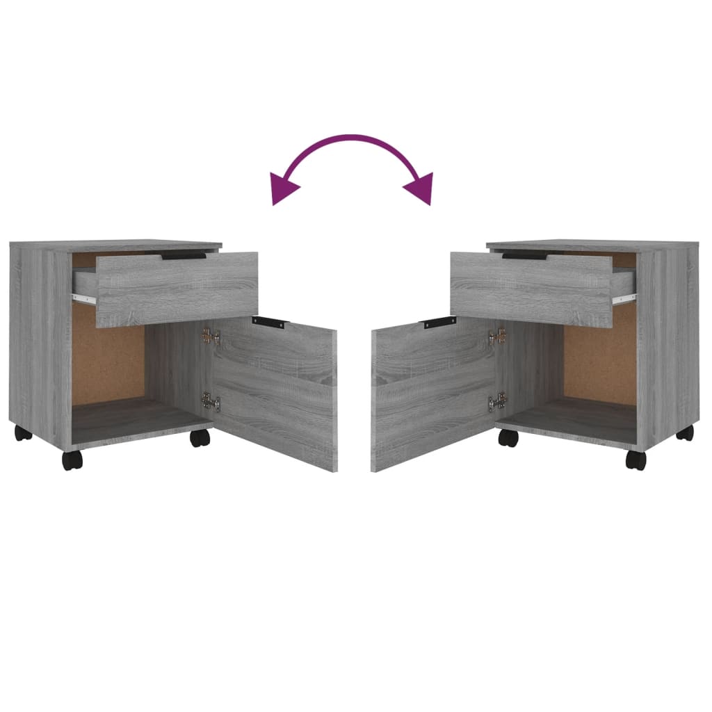 Szürke sonoma szerelt fa iratszekrény kerekekkel 45x38x45 cm