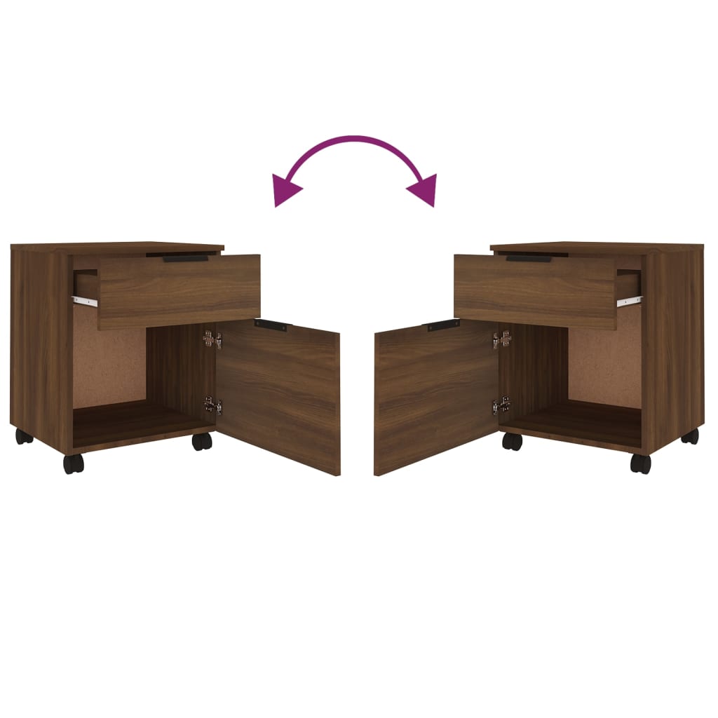 Barna tölgyszínű szerelt fa iratszekrény kerekekkel 45x38x45 cm