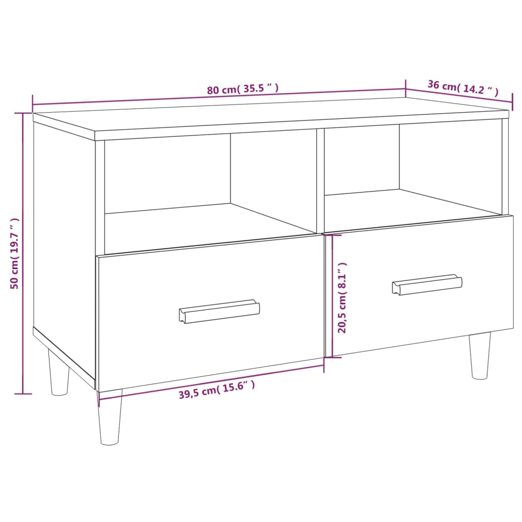 Füstös tölgy színű szerelt fa tv-szekrény 80x36x50 cm