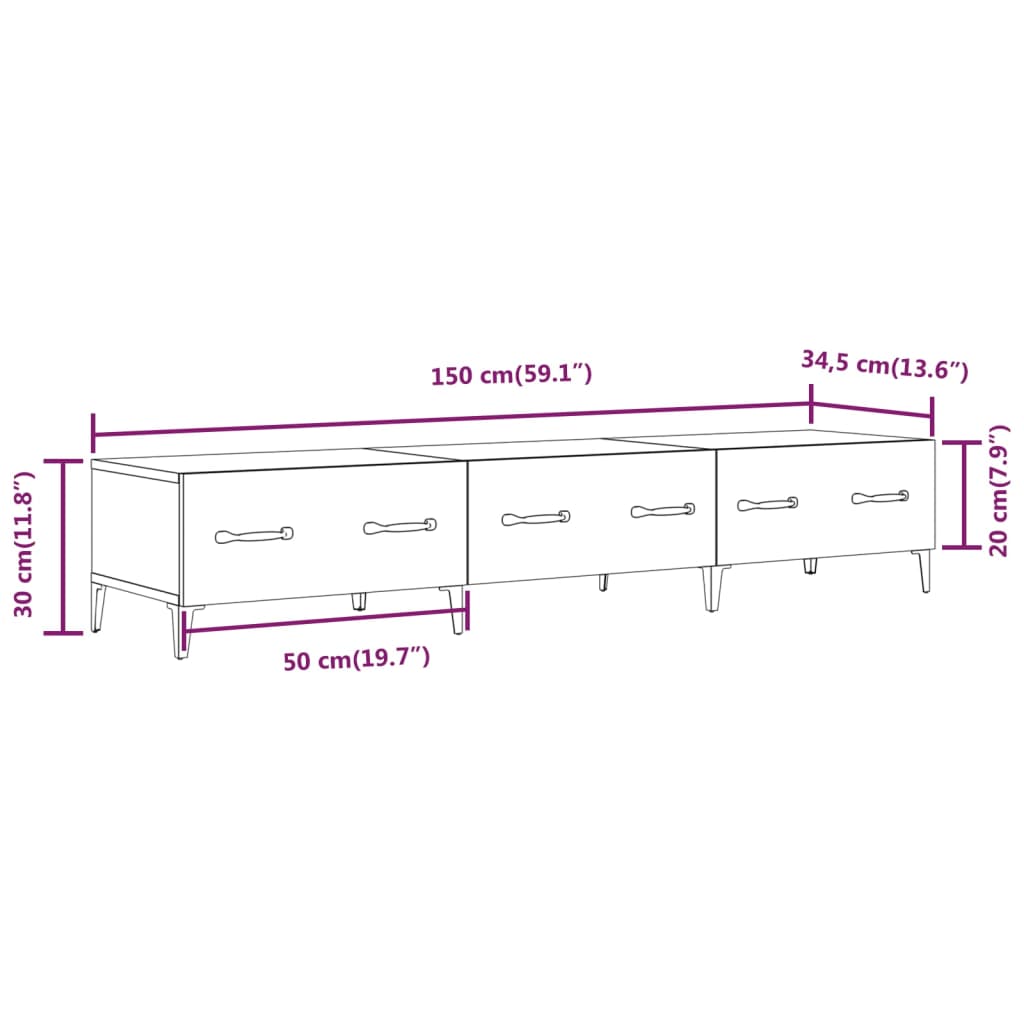 Barna tölgyszínű szerelt fa tv-szekrény 150 x 34,5 x 30 cm Barna tölgyszínű szerelt fa tv-szekrény 150 x 34,5 x 30 cm