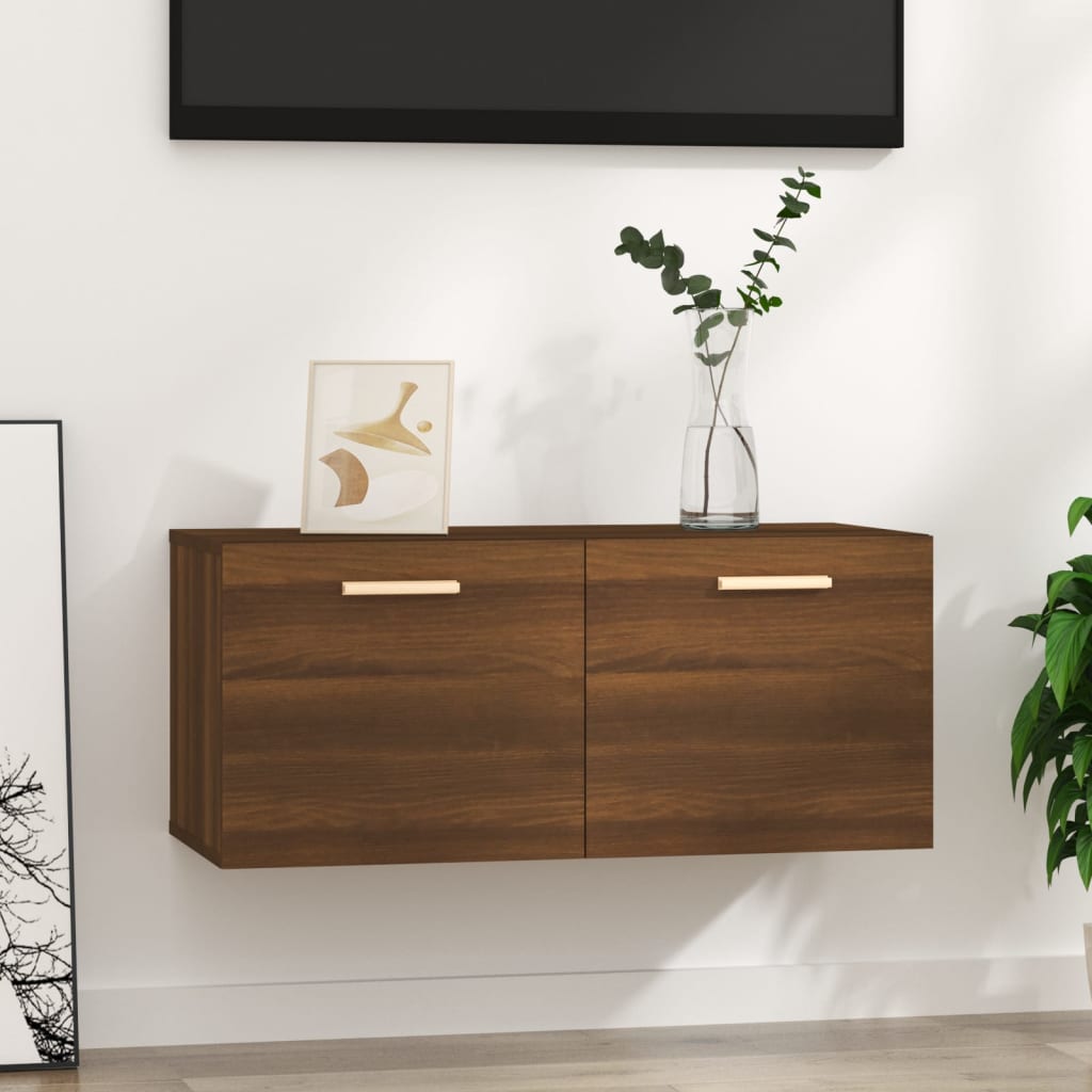 Barna tölgy színű szerelt fa faliszekrény 80 x 35 x 36,5 cm