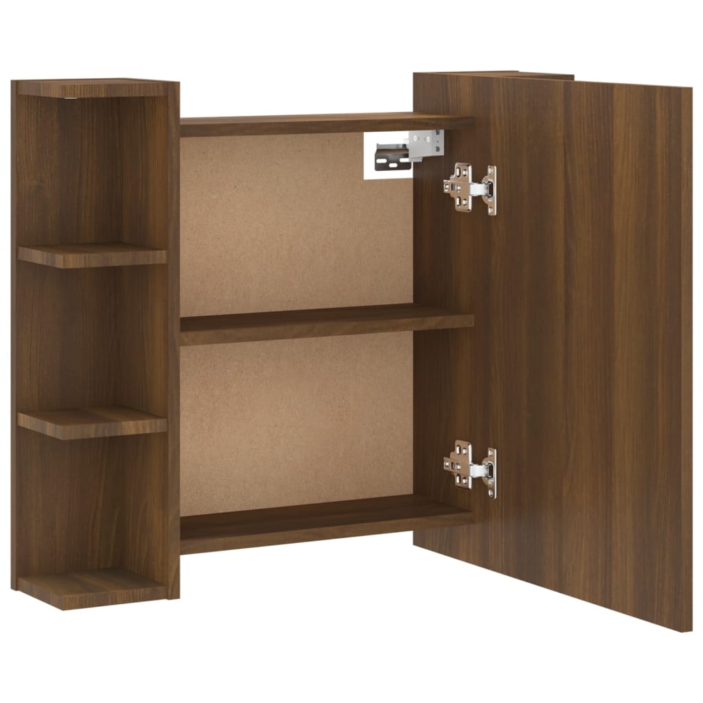 Barna tölgyszínű tükrös szekrény led-ekkel 70 x 16,5 x 60 cm