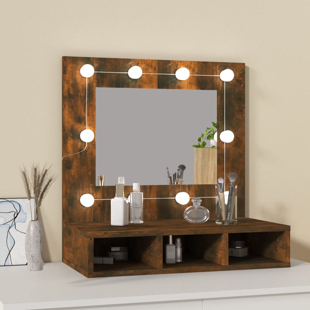 Füstös tölgy színű tükrös szekrény led-ekkel 60 x 31,5 x 62 cm Füstös tölgy színű tükrös szekrény led-ekkel 60 x 31,5 x 62 cm