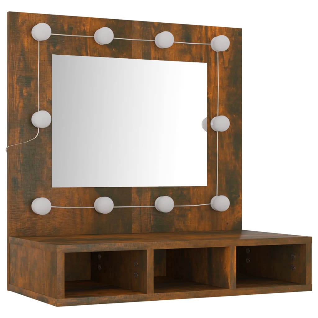 Füstös tölgy színű tükrös szekrény led-ekkel 60 x 31,5 x 62 cm Füstös tölgy színű tükrös szekrény led-ekkel 60 x 31,5 x 62 cm