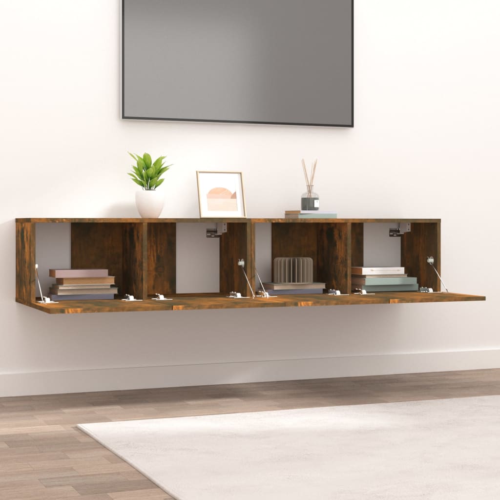 2 db füstös tölgy színű szerelt fa tv-szekrény 80 x 30 x 30 cm