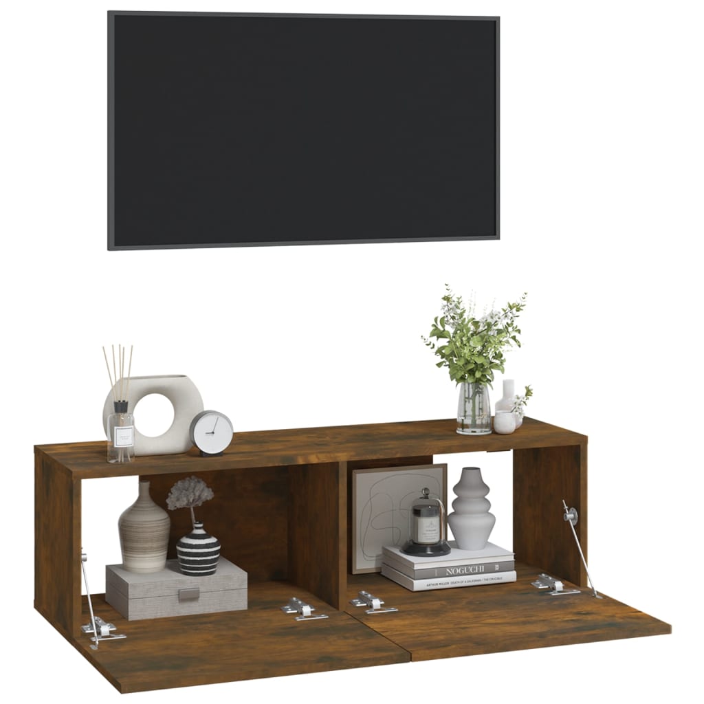 2 db füstös -tölgyszín szerelt fa fali tv-szekrény 100x30x30 cm 2 db füstös -tölgyszín szerelt fa fali tv-szekrény 100x30x30 cm