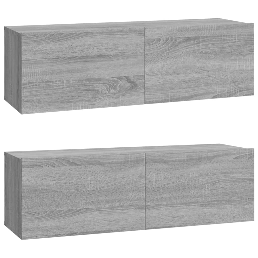 2 db szürke -tölgyszín szerelt fa fali tv-szekrény 100x30x30 cm 2 db szürke -tölgyszín szerelt fa fali tv-szekrény 100x30x30 cm