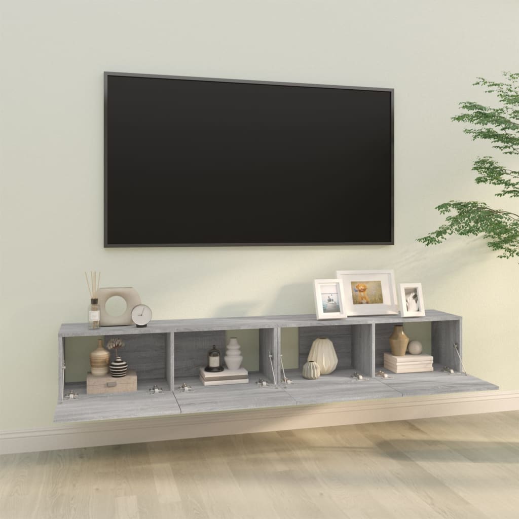 2 db szürke -tölgyszín szerelt fa fali tv-szekrény 100x30x30 cm 2 db szürke -tölgyszín szerelt fa fali tv-szekrény 100x30x30 cm