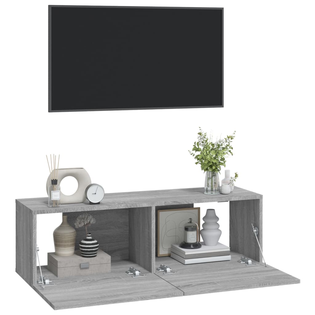 2 db szürke -tölgyszín szerelt fa fali tv-szekrény 100x30x30 cm 2 db szürke -tölgyszín szerelt fa fali tv-szekrény 100x30x30 cm