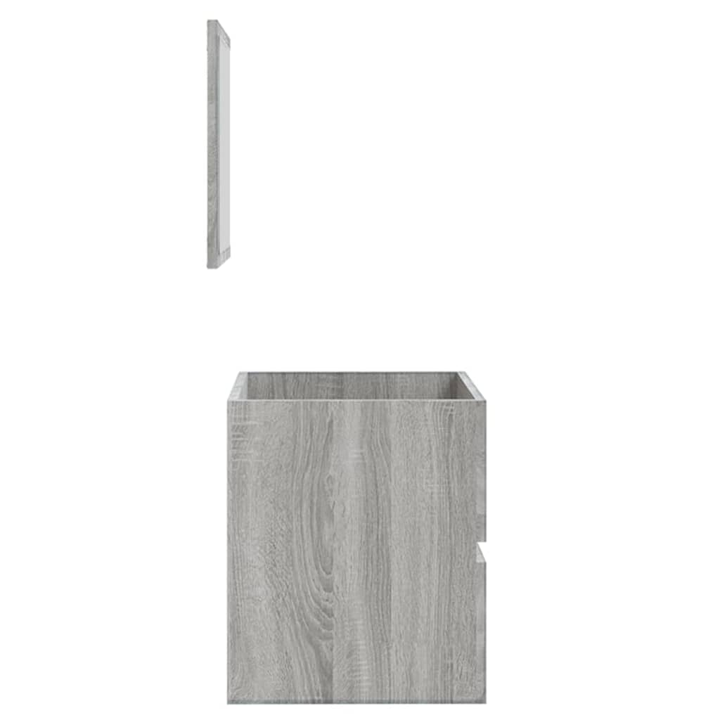 Szürke sonoma színű szerelt fa fürdőszobaszekrény tükörrel