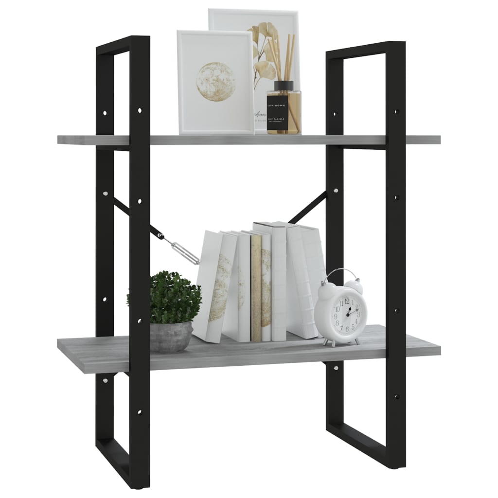 2-szintes szürke sonoma szerelt fa könyvszekrény 60x30x70 cm 2-szintes szürke sonoma szerelt fa könyvszekrény 60x30x70 cm
