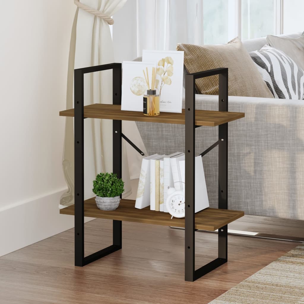 2-szintes barna tölgyszínű szerelt fa könyvszekrény 60x30x70 cm