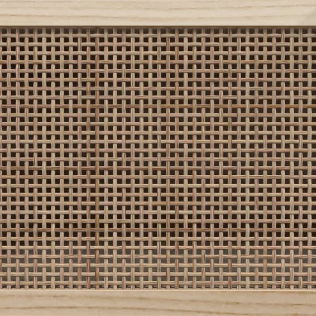 Fehér tömör fenyő és természetes rattan tv-szekrény 80x30x40 cm