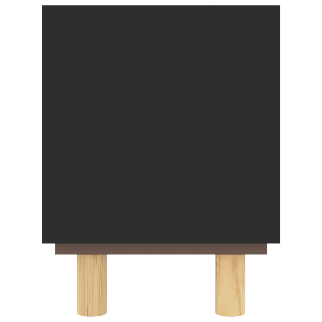 Fekete fenyőfa és természetes rattan tv-szekrény 80x30x40 cm