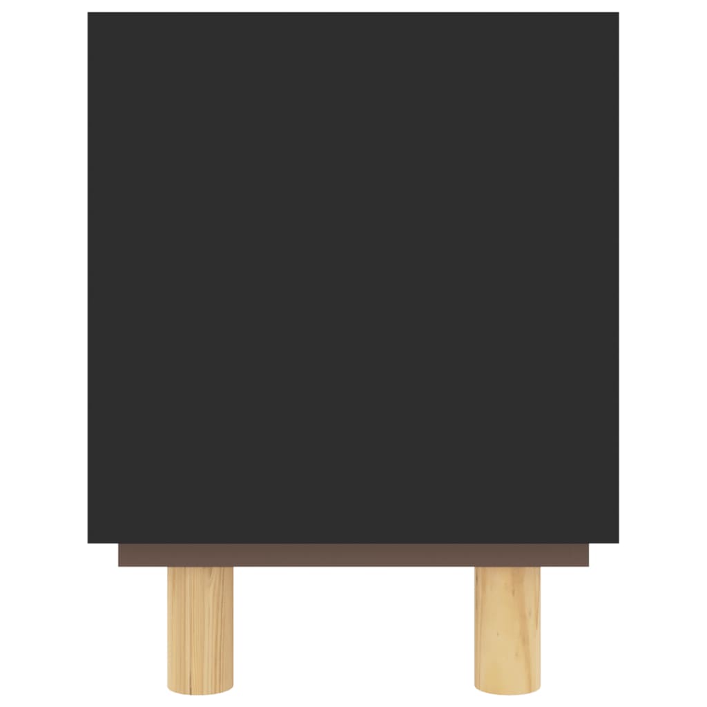 Fekete fenyőfa és természetes rattan tv-szekrény 105x30x40 cm