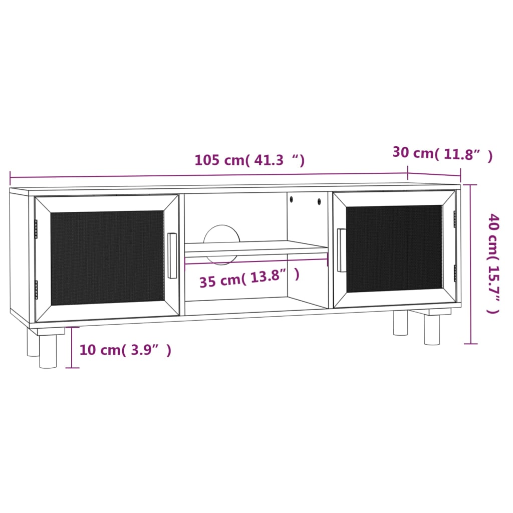 Barna fenyőfa és természetes rattan tv-szekrény 105x30x40 cm Barna fenyőfa és természetes rattan tv-szekrény 105x30x40 cm