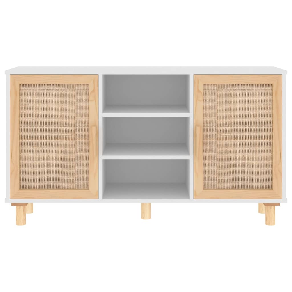 Fehér tömör fenyő/természetes rattan tálalószekrény 105x30x60cm