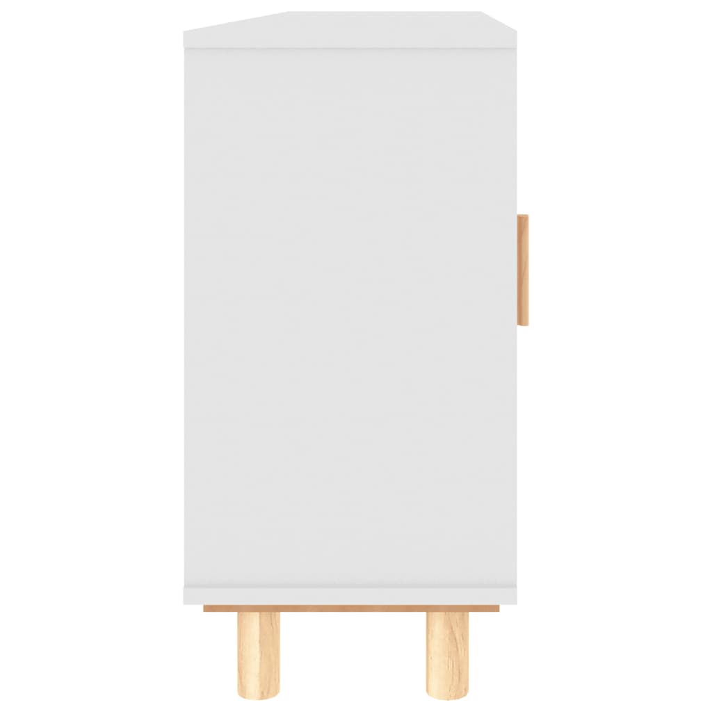 Fehér tömör fenyő/természetes rattan tálalószekrény 105x30x60cm