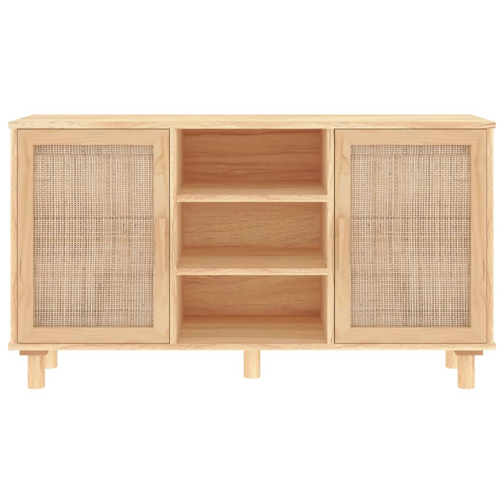 Barna tömör fenyő/természetes rattan tálalószekrény 105x30x60cm