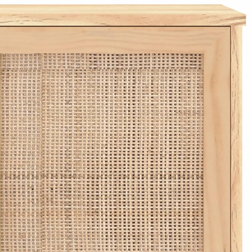 Barna tömör fenyő/természetes rattan tálalószekrény 105x30x60cm