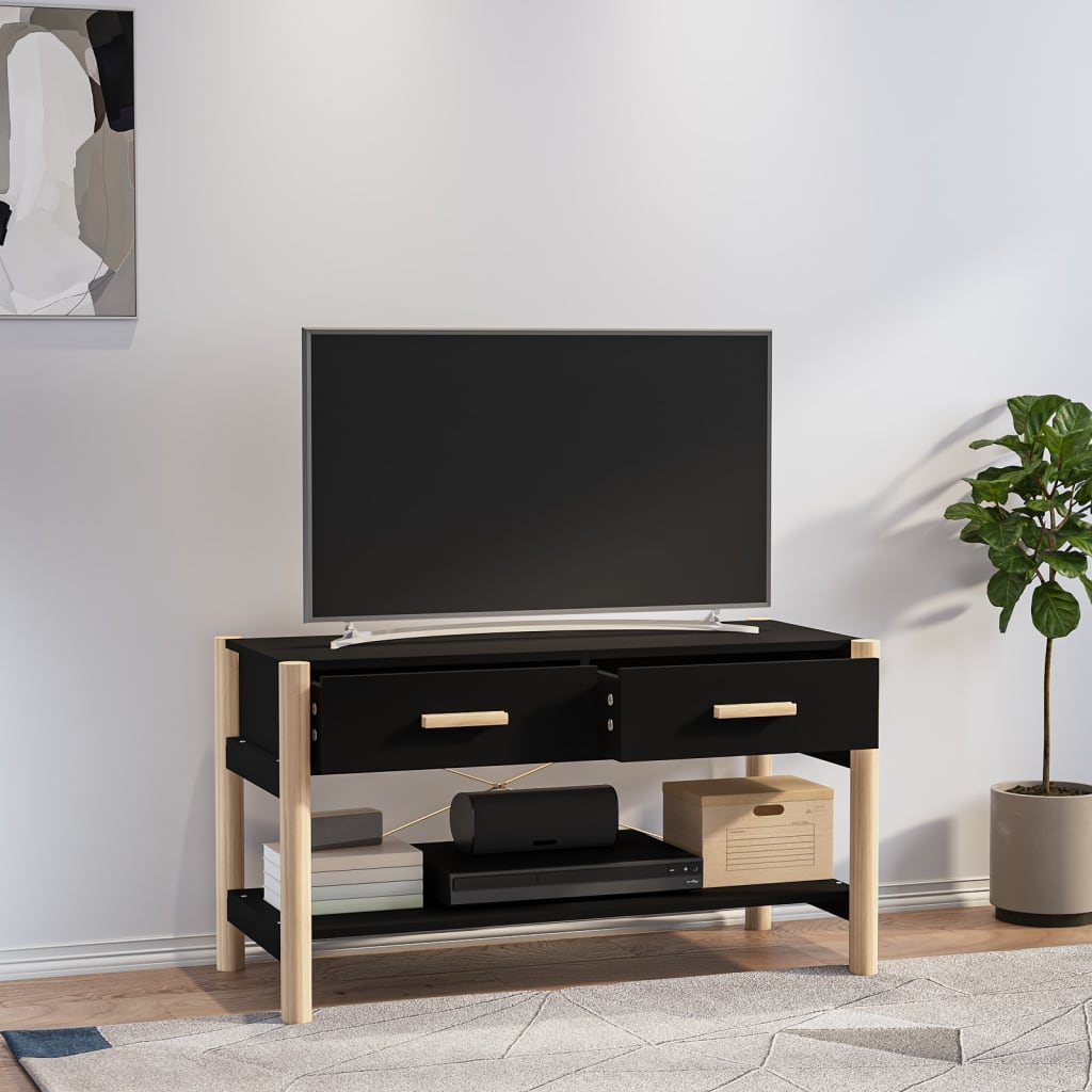Fekete szerelt fa tv-szekrény 82x38x45 cm