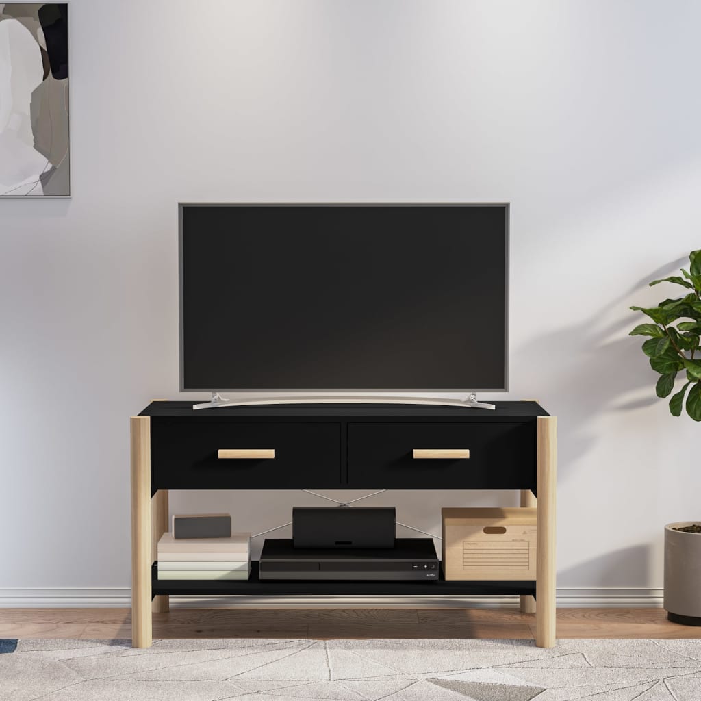 Fekete szerelt fa tv-szekrény 82x38x45 cm