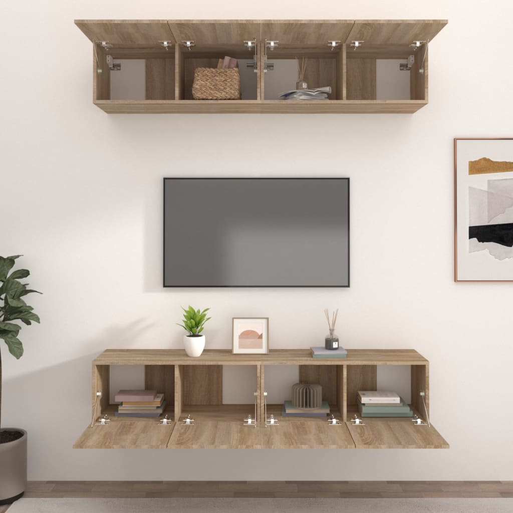 4 db sonoma-tölgy színű szerelt fa tv-szekrény 80 x 30 x 30 cm