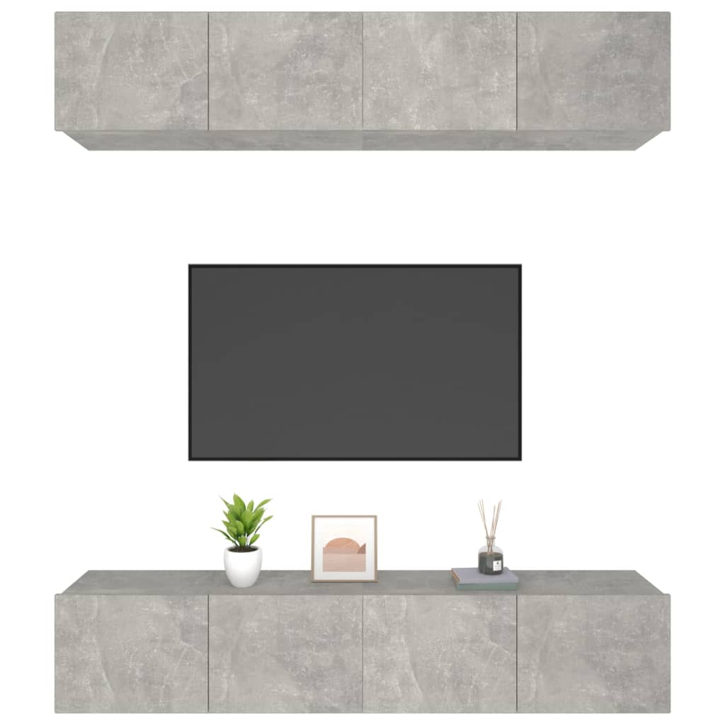 Vidaxl4 db betonszürke szerelt fa fali tv-szekrény 80 x 30 x 30 cm Vidaxl4 db betonszürke szerelt fa fali tv-szekrény 80 x 30 x 30 cm