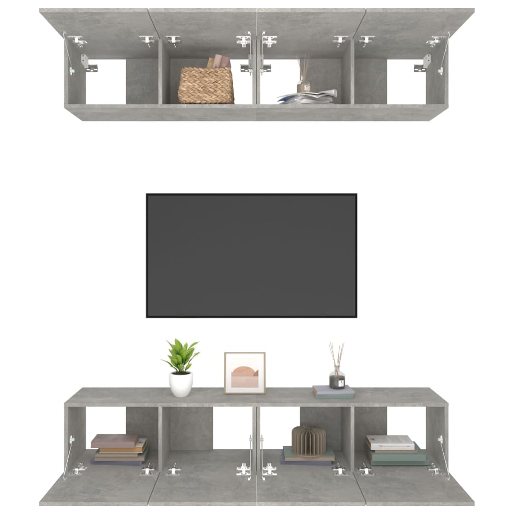 Vidaxl4 db betonszürke szerelt fa fali tv-szekrény 80 x 30 x 30 cm Vidaxl4 db betonszürke szerelt fa fali tv-szekrény 80 x 30 x 30 cm