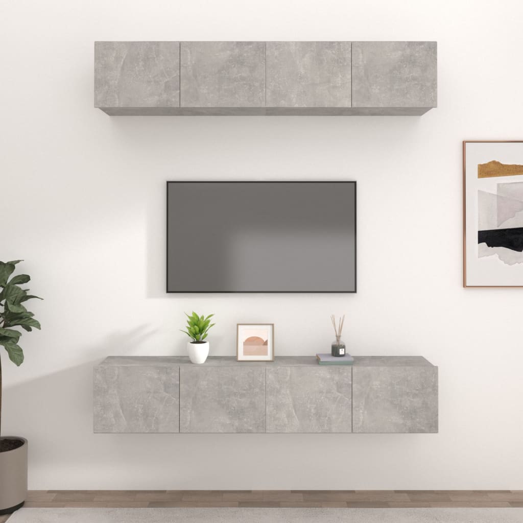 Vidaxl4 db betonszürke szerelt fa fali tv-szekrény 80 x 30 x 30 cm Vidaxl4 db betonszürke szerelt fa fali tv-szekrény 80 x 30 x 30 cm