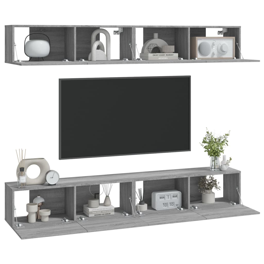 4 db szürke sonoma színű fali tv-szekrény 100 x 30 x 30 cm 4 db szürke sonoma színű fali tv-szekrény 100 x 30 x 30 cm