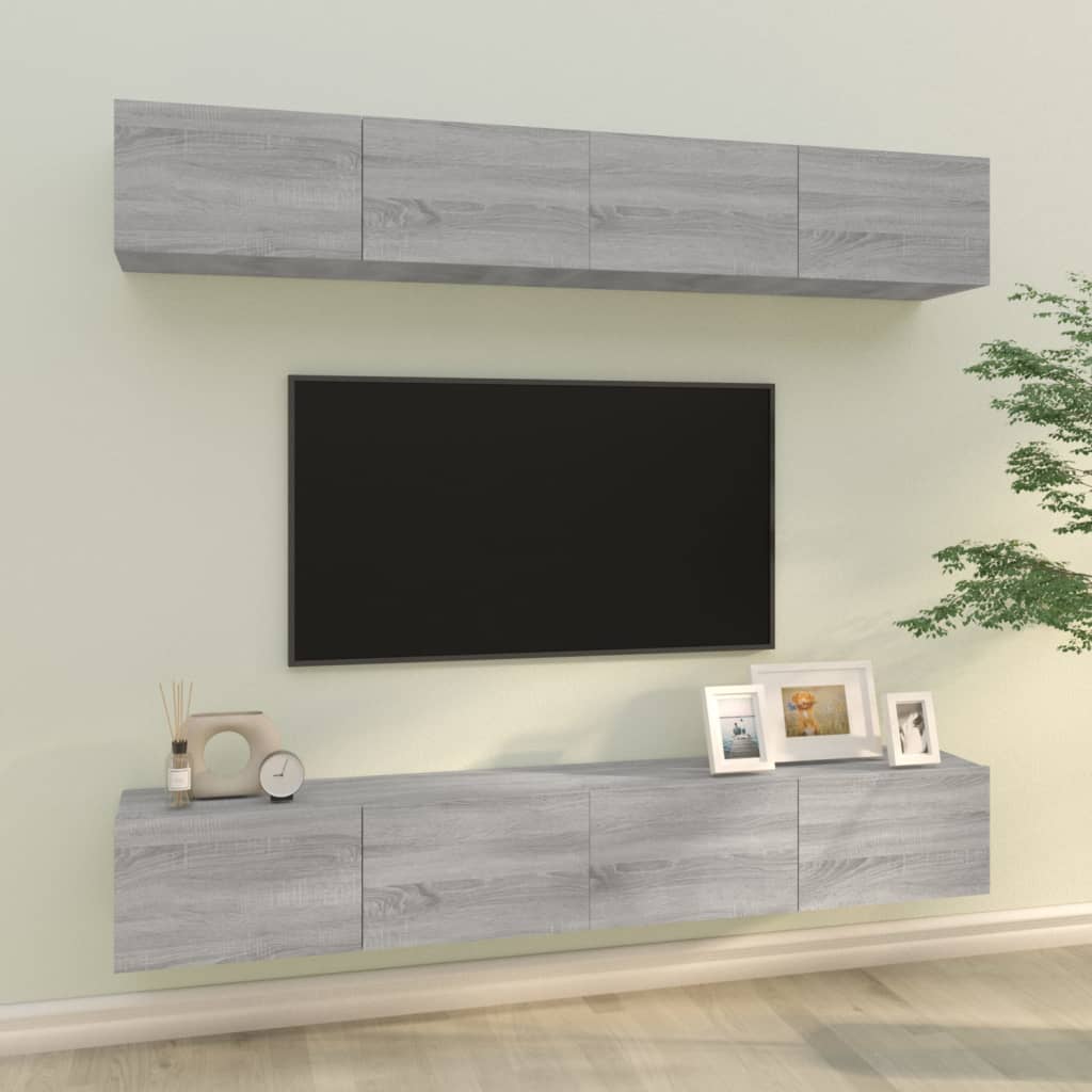 4 db szürke sonoma színű fali tv-szekrény 100 x 30 x 30 cm 4 db szürke sonoma színű fali tv-szekrény 100 x 30 x 30 cm