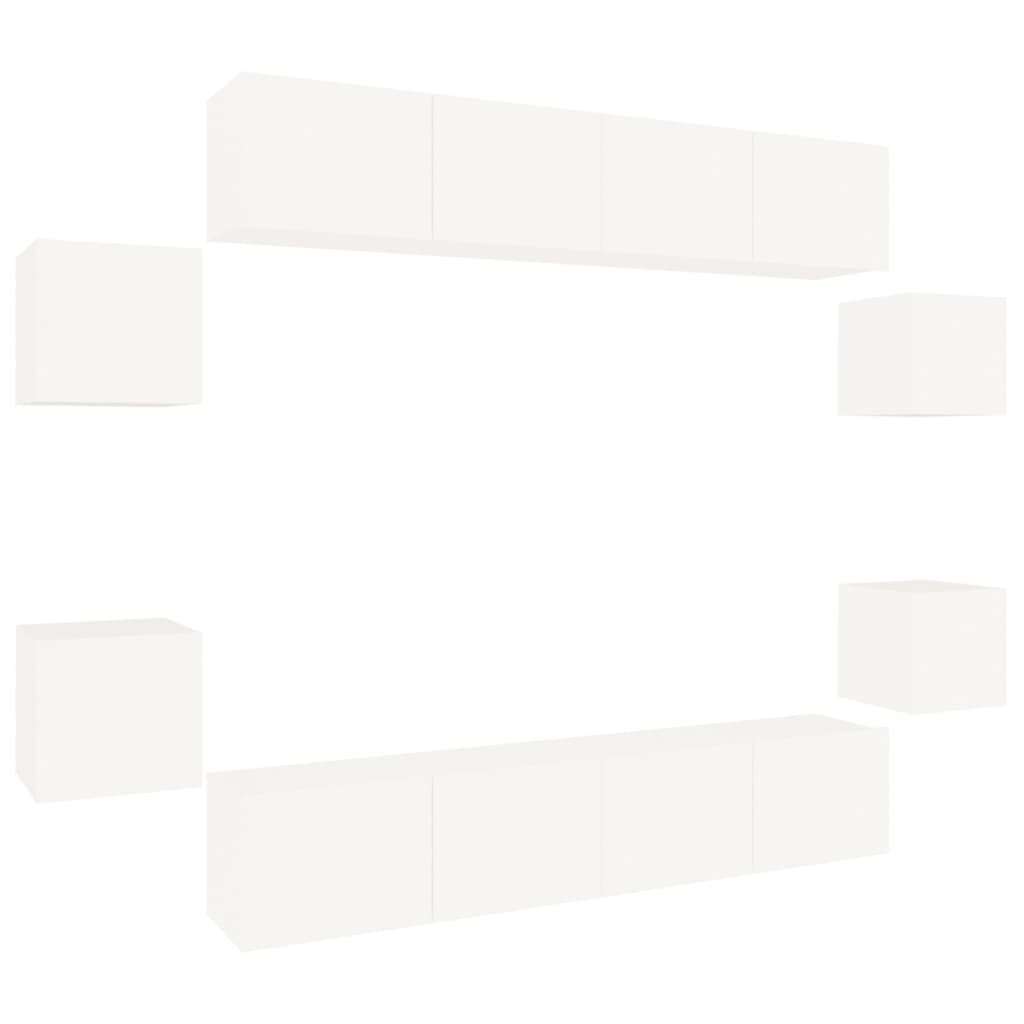 8 részes fehér szerelt fa tv-szekrényszett