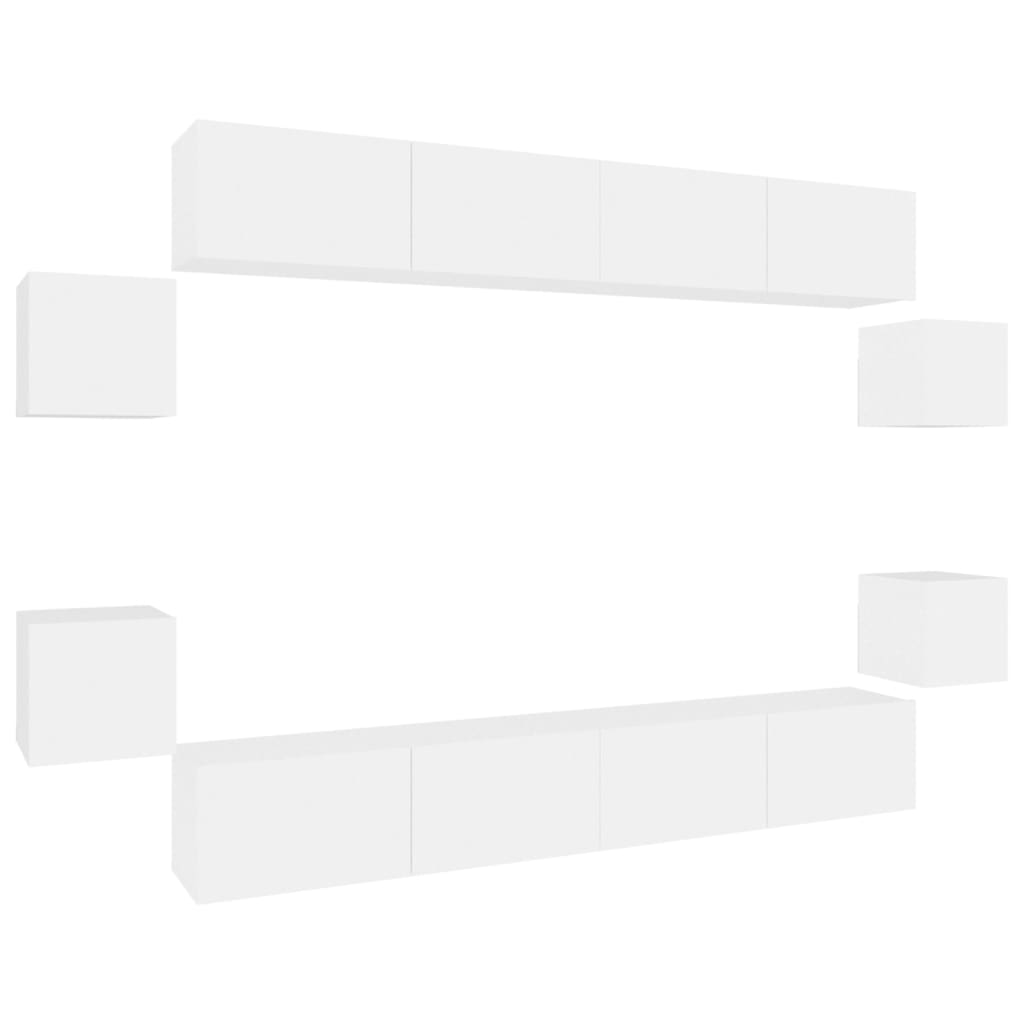 8 részes fehér szerelt fa tv-szekrényszett