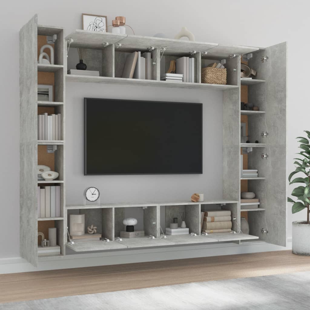 8 részes betonszürke szerelt fa tv-szekrényszett