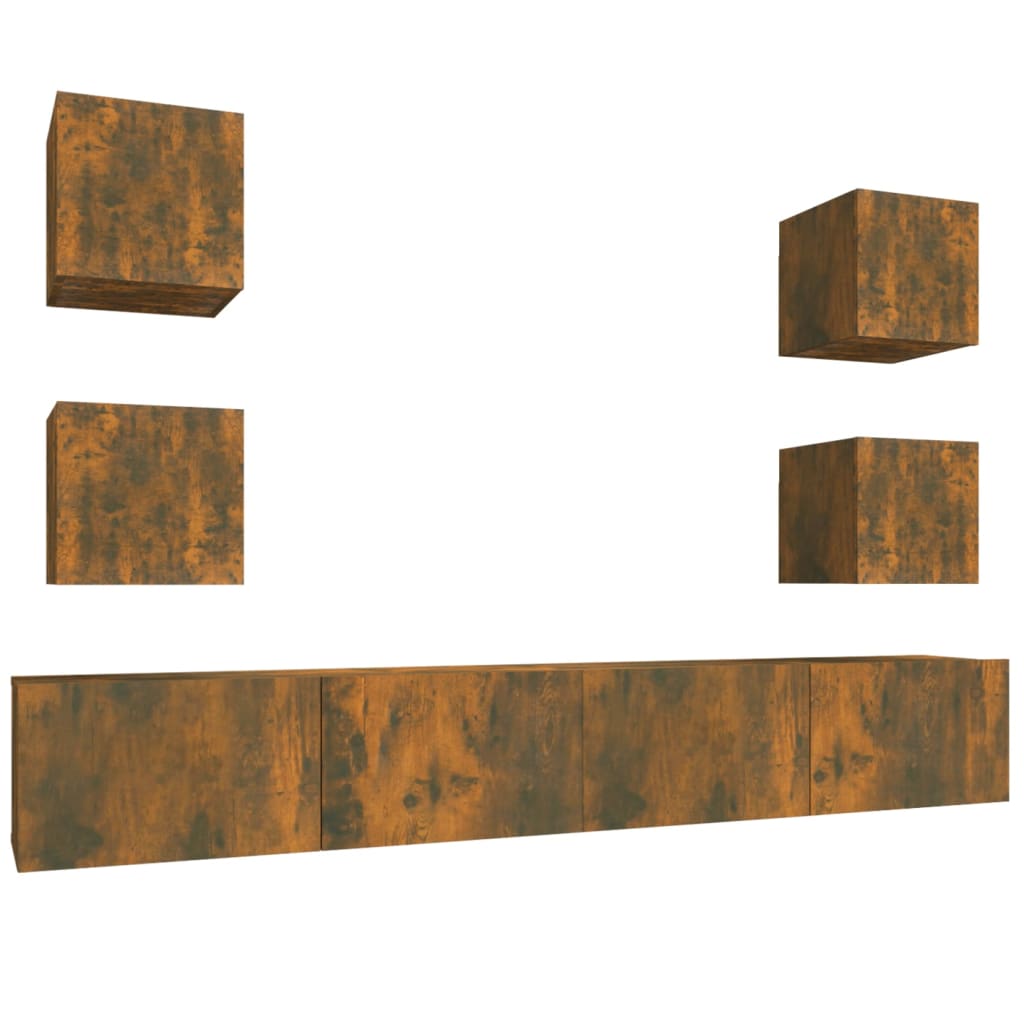 6-részes füstös tölgyszínű szerelt fa tv-szekrényszett