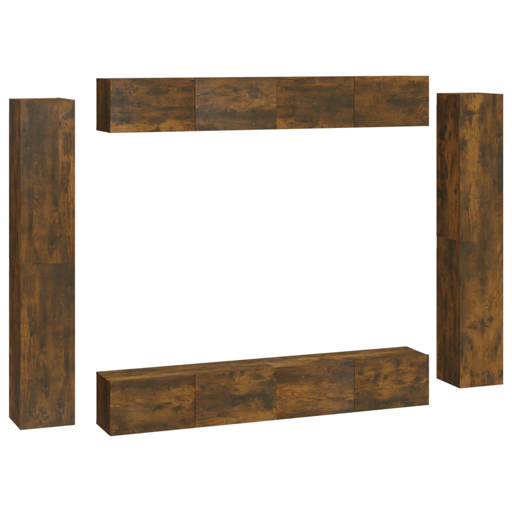 8-részes füstös tölgyszínű szerelt fa tv-szekrényszett