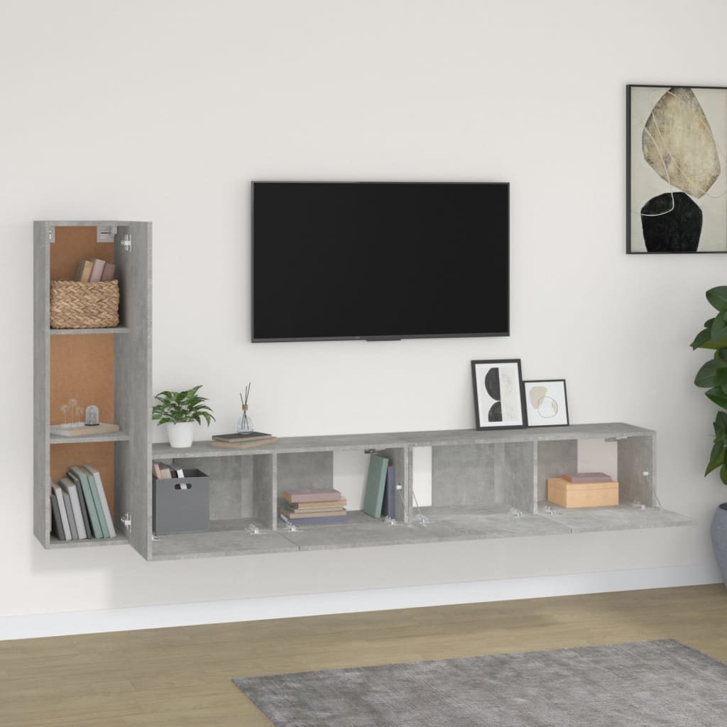 3 részes betonszürke szerelt fa tv-szekrényszett 3 részes betonszürke szerelt fa tv-szekrényszett