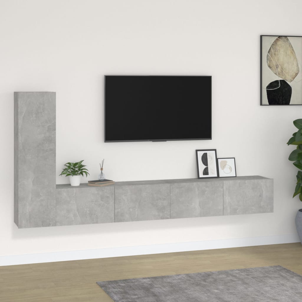 3 részes betonszürke szerelt fa tv-szekrényszett 3 részes betonszürke szerelt fa tv-szekrényszett