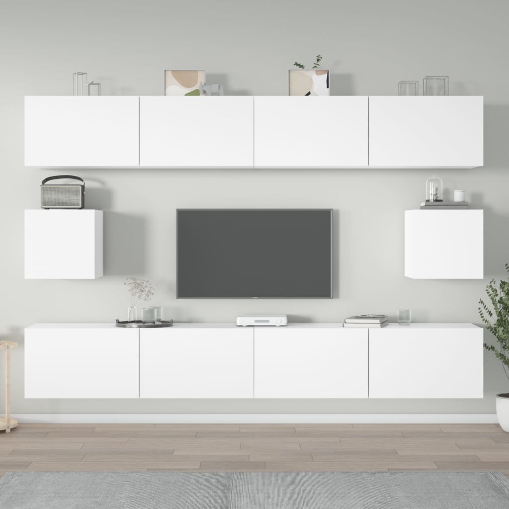 6 részes fehér szerelt fa tv-szekrényszett 6 részes fehér szerelt fa tv-szekrényszett