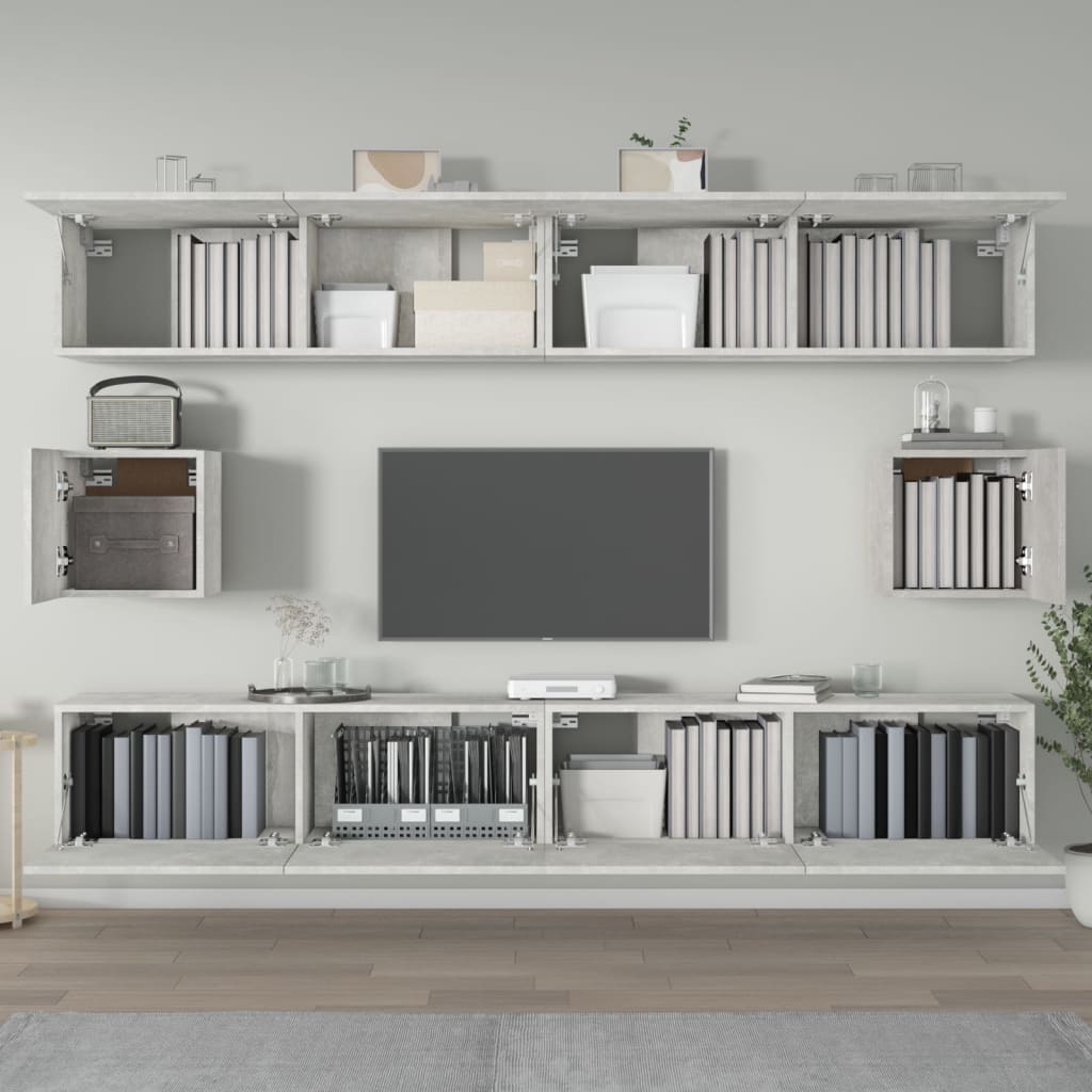 6 részes betonszürke szerelt fa tv-szekrényszett 6 részes betonszürke szerelt fa tv-szekrényszett